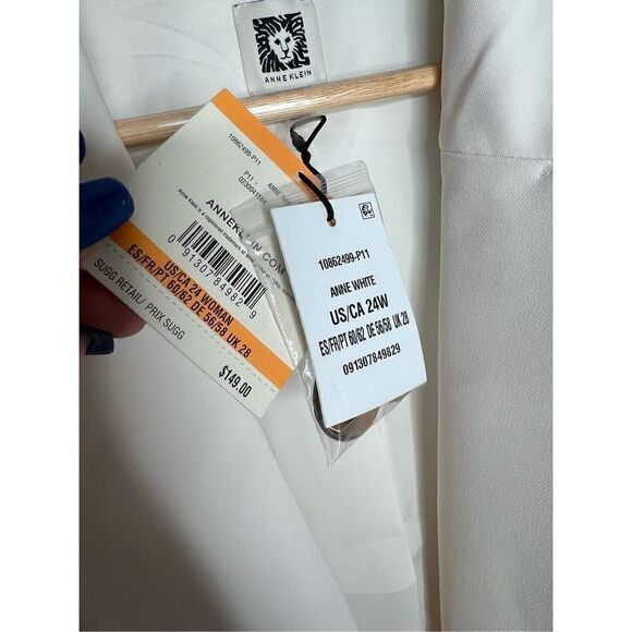 ANNE KLEIN NWT jacket Womens Solid Crepe One-Button Blazer IVORY 24W - Picture 3 of 6